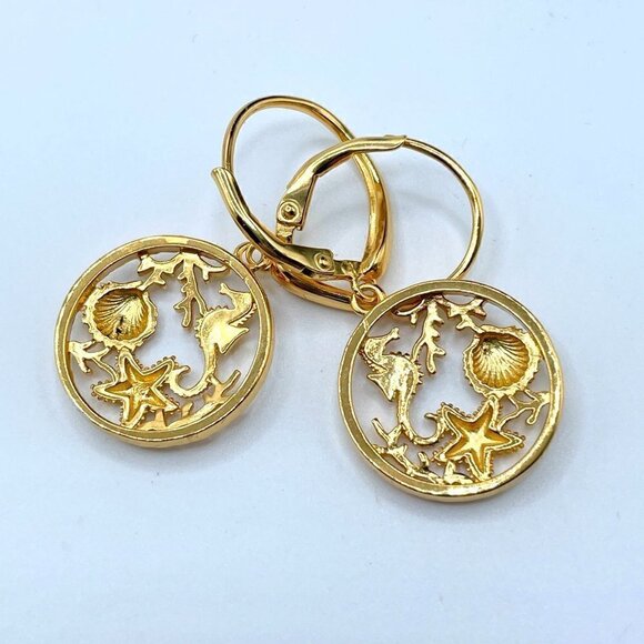Ross-Simons 18KT .925 Sterling Vermeil Sea Life Drop Pierced Earrings 1.5" NWOT - Picture 4 of 6
